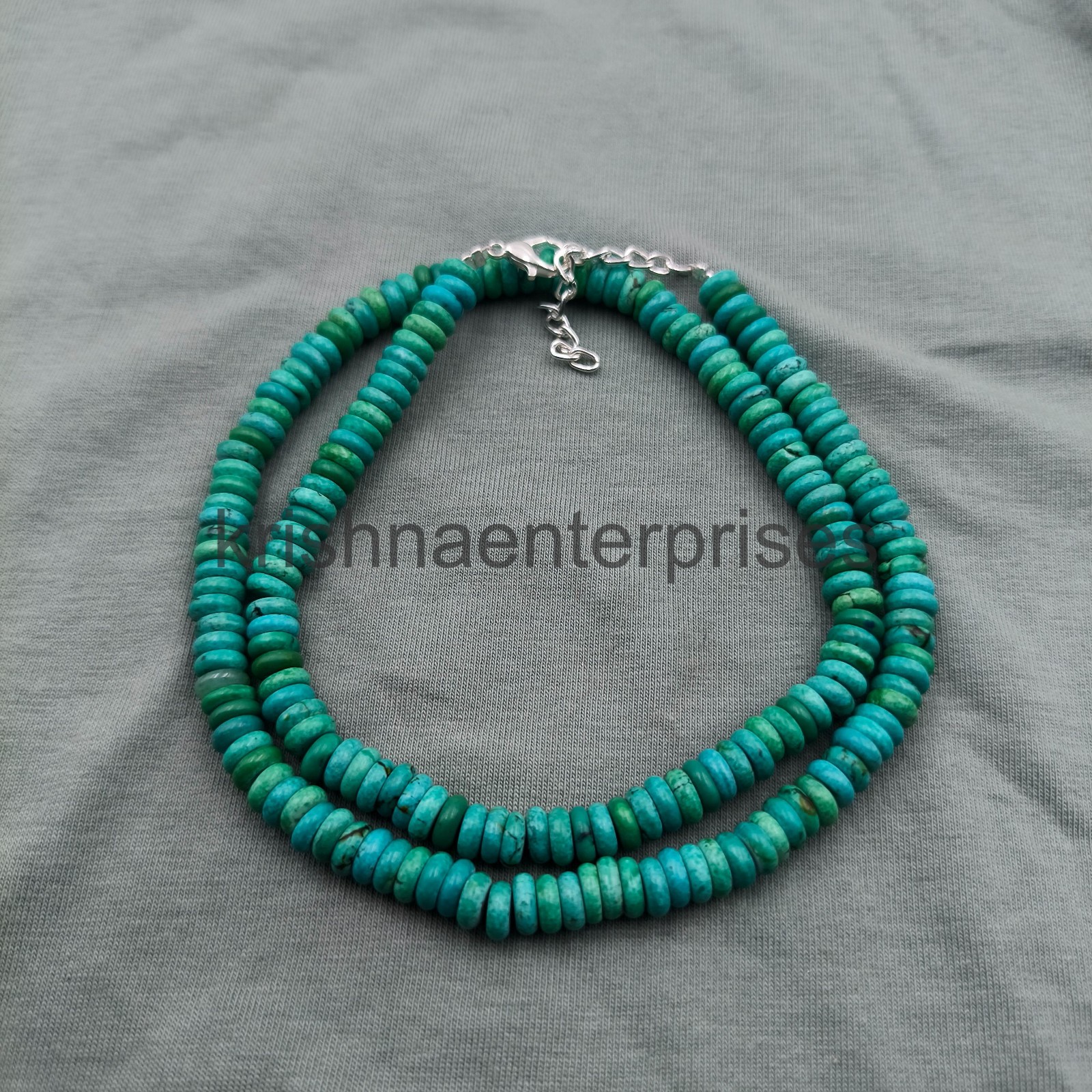 Handmade Arizona Turquoise Rondelle Necklace | 6mm Smooth Gemstone Beads | Ster