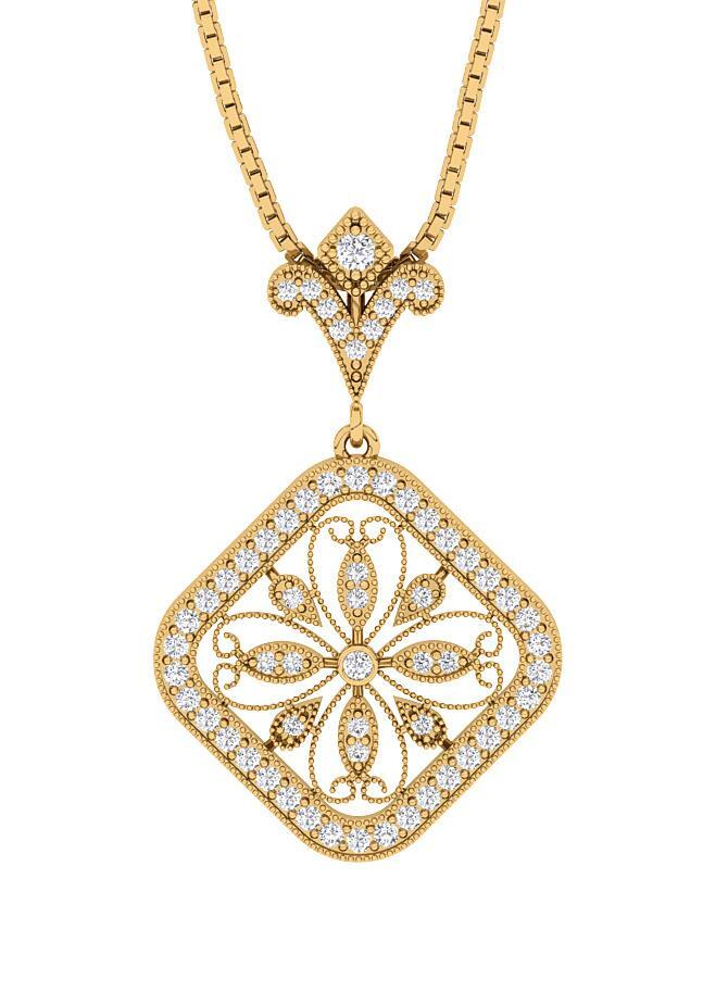 SI G 0.45 Ct Natural Diamond Fashion Pendant Necklace 14K Solid Gold 1.18Inch