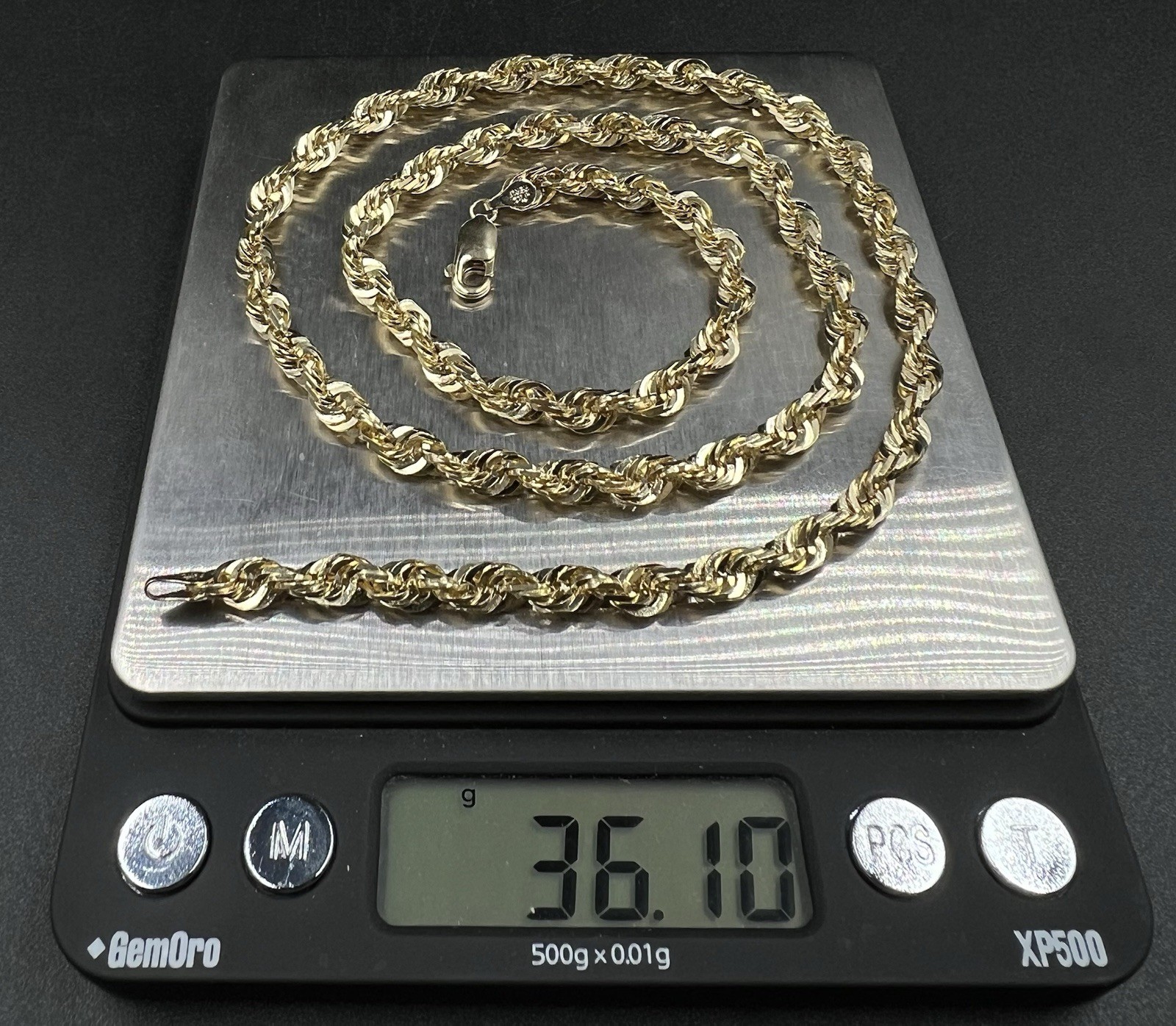 22.75” 10K Solid Yellow Gold Diamond Cut Rope Chain | 36.07g | 5.4MM | Lobster