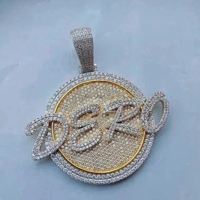3.2 Ct Round Cut Moissanite Customized Letter Pendant 14K Two Tone Gold Plated