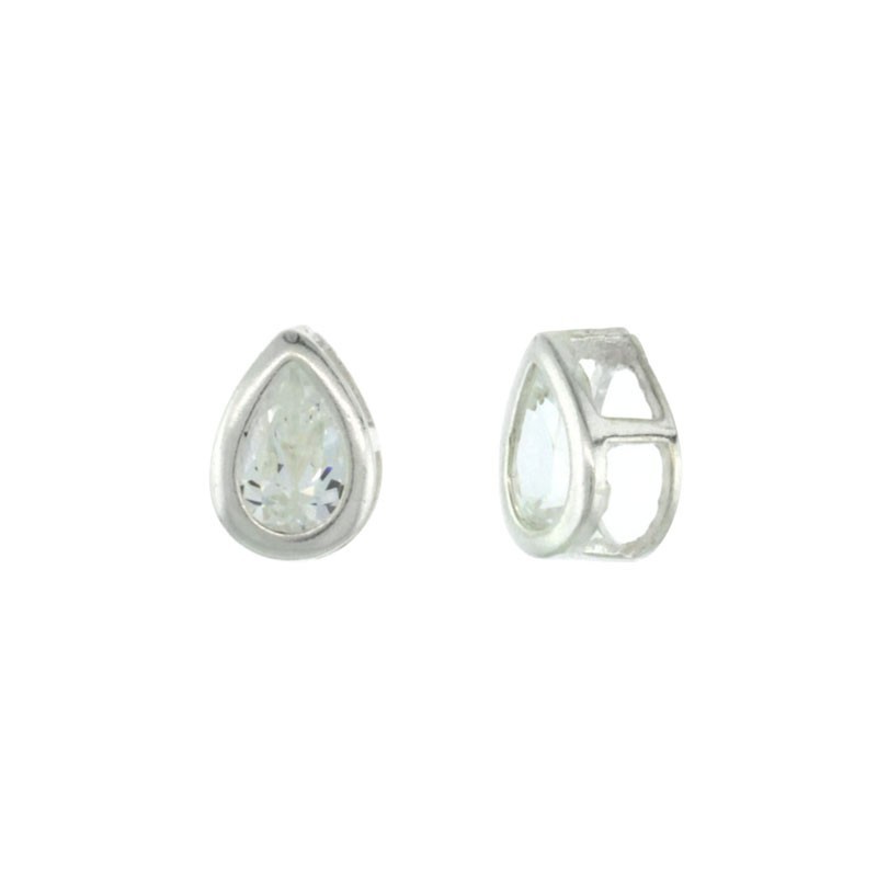925 Sterling Silver Pear CZ Pendant Slide 7/16 (11.5mm) x 5/16 (8mm) Inch Tall
