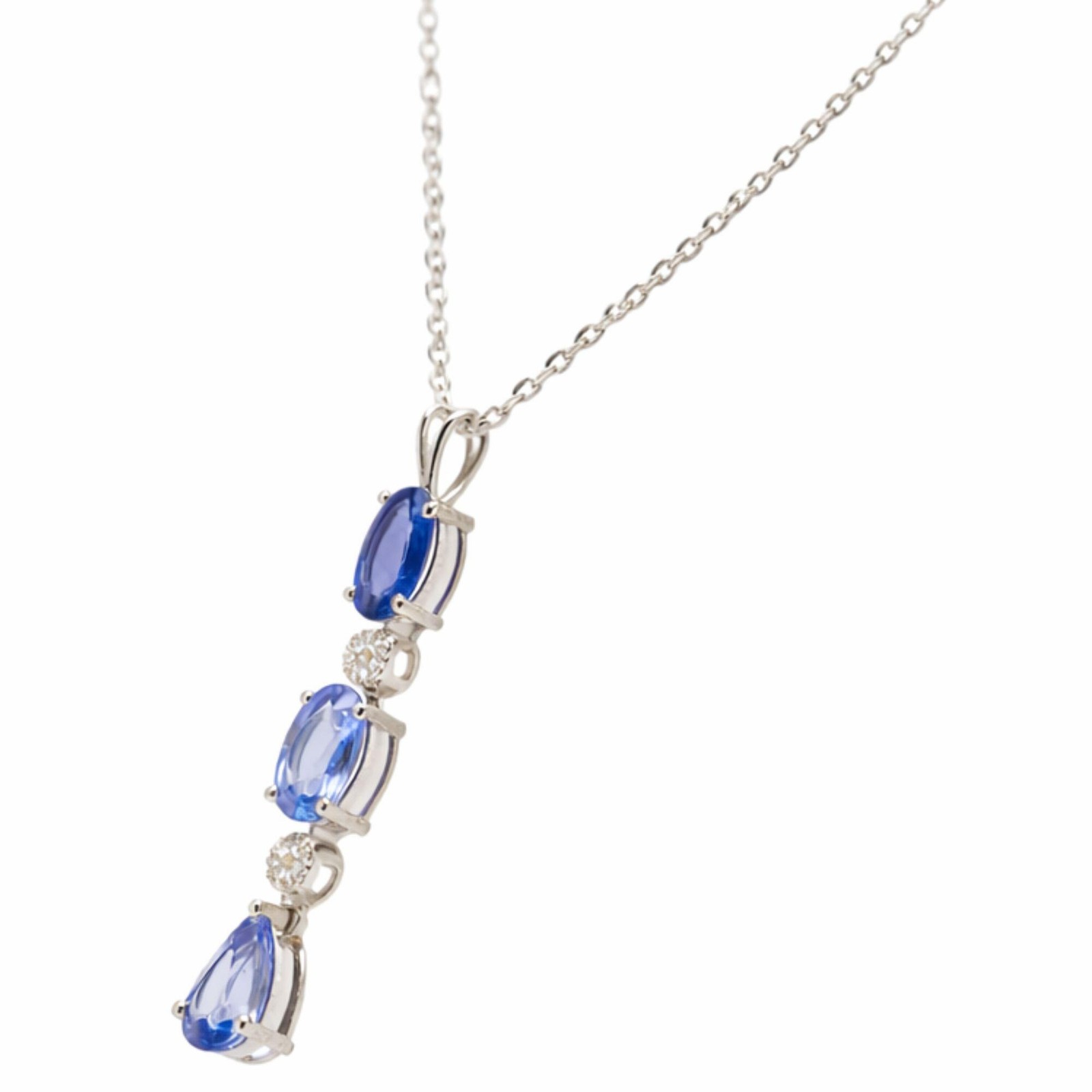 1.74 ct Natural Sapphire Oval Pear Pendant Necklace 14K Gold Natural Diamonds