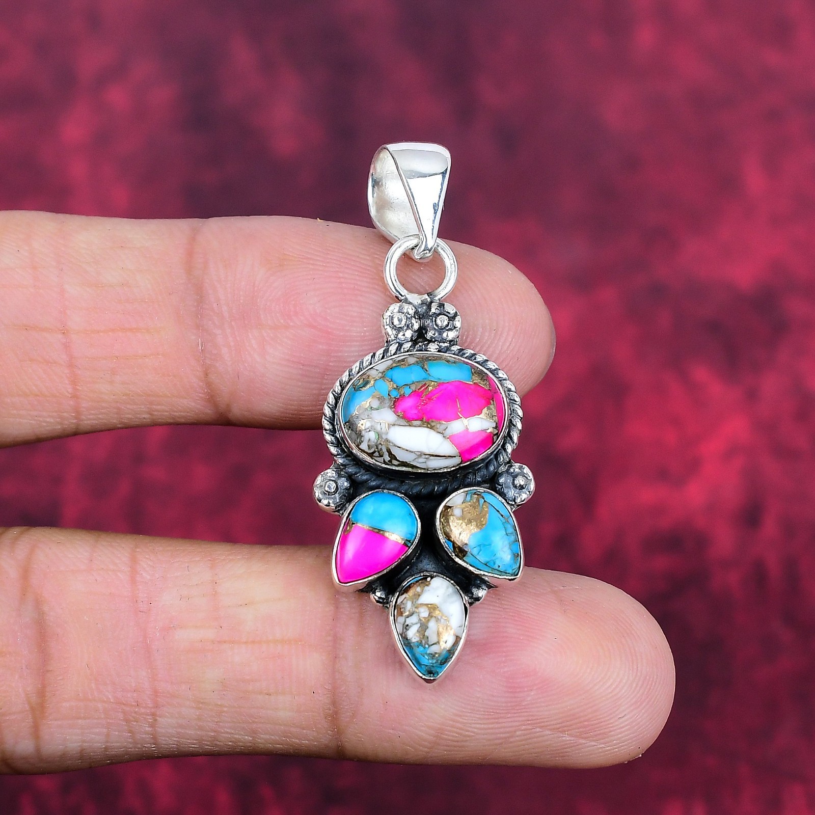 Cotton Candy Turquoise Gemstones Handmade 925 Sterling Silver Pendant Jewelry