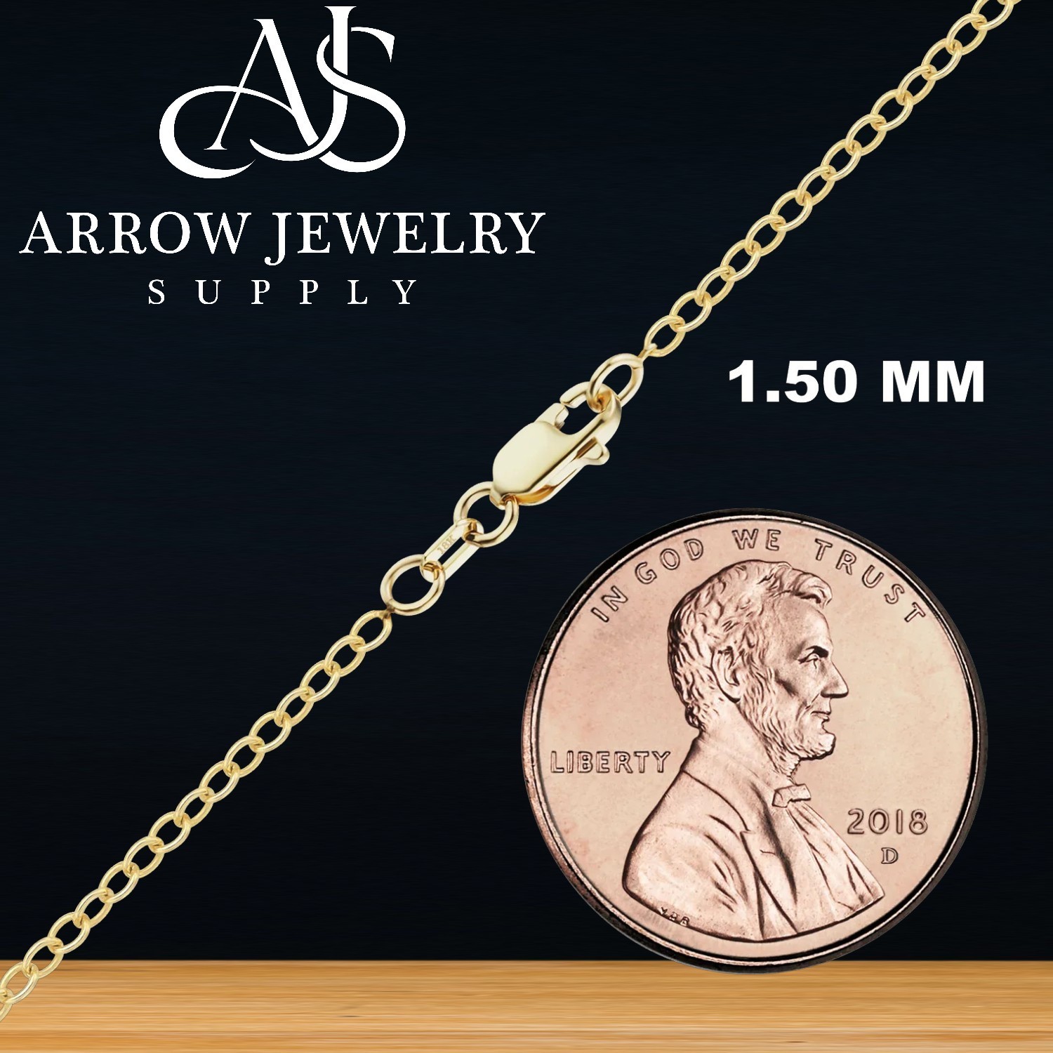 18K Yellow Gold Solid Light Round Cable Links Necklace Chain