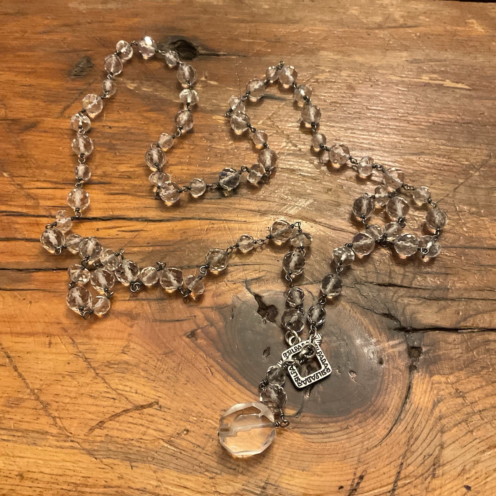 Retired Silpada N1503 Sterling Silver Glass Nugget Necklace Toggle Lariat Long