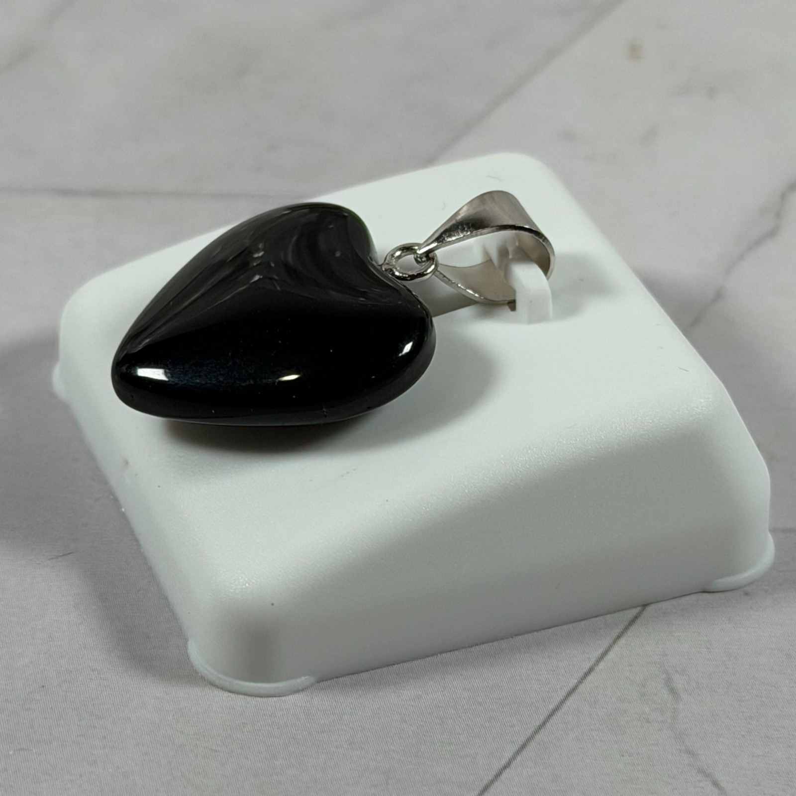Sterling Silver 925 Solid Black Onyx Heart Shaped Charm Pendant