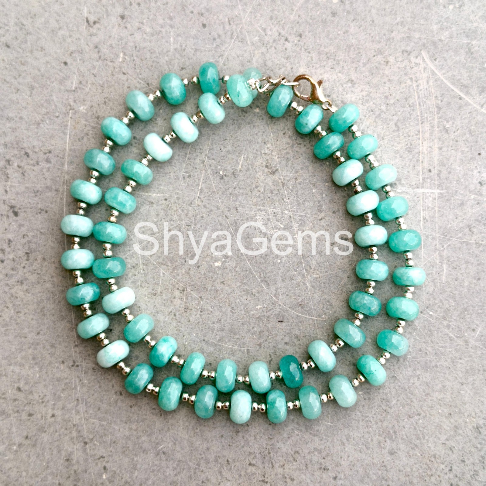 Natural Amazonite Necklace 8mm Rondelle Beads, Blue Green Gemstone Jewelry, Ste