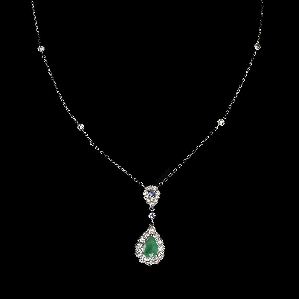 925 Sterling Silver Necklace Pear Emerald 7x5mm Natural Gemstone Jewelry 17in