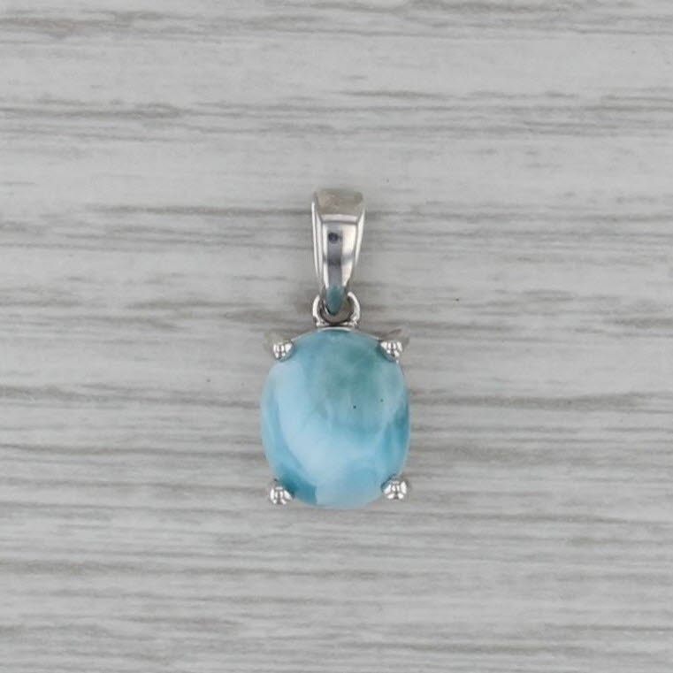 Natural Larimar Oval Gemstone 925 Sterling Silver Handmade Pendant