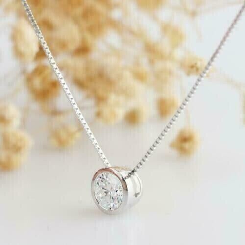 1Ct Round Cut Lab-Created Solitaire Diamond Pendant 14k White Gold Plated
