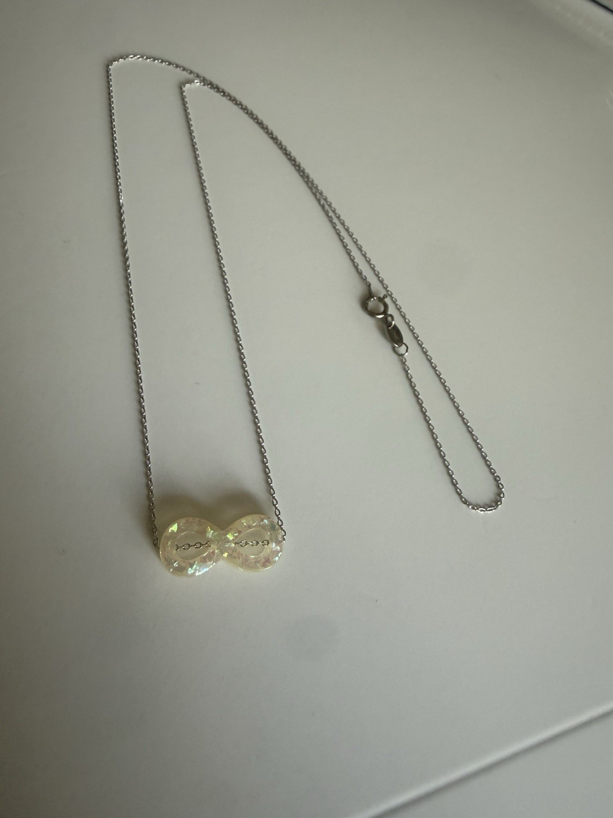 Sterling Silver 925 Infinity Pearl Resin Necklace 19″ Italy New