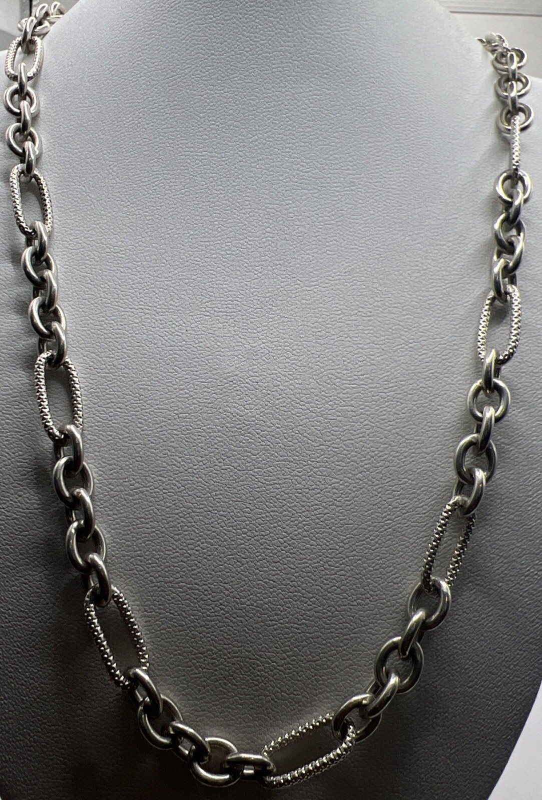 Sterling Silver Oval Open Link Figaro Style Necklace 32in (68g)