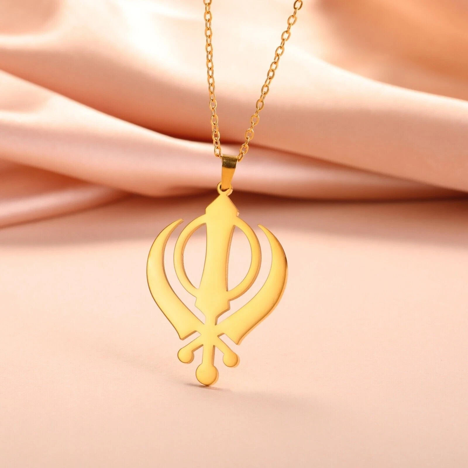 14k Yellow Gold Plated Sikhism Khanda Pendant Necklace Jewelry Gift