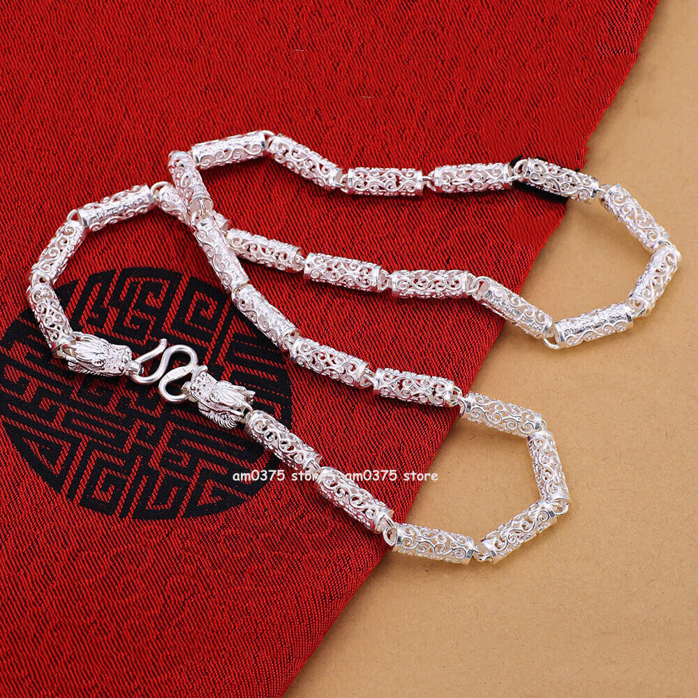 Pure 999 Fine Silver Chain Men Women 6mm Propitious Cloud Dragon Head Necklace