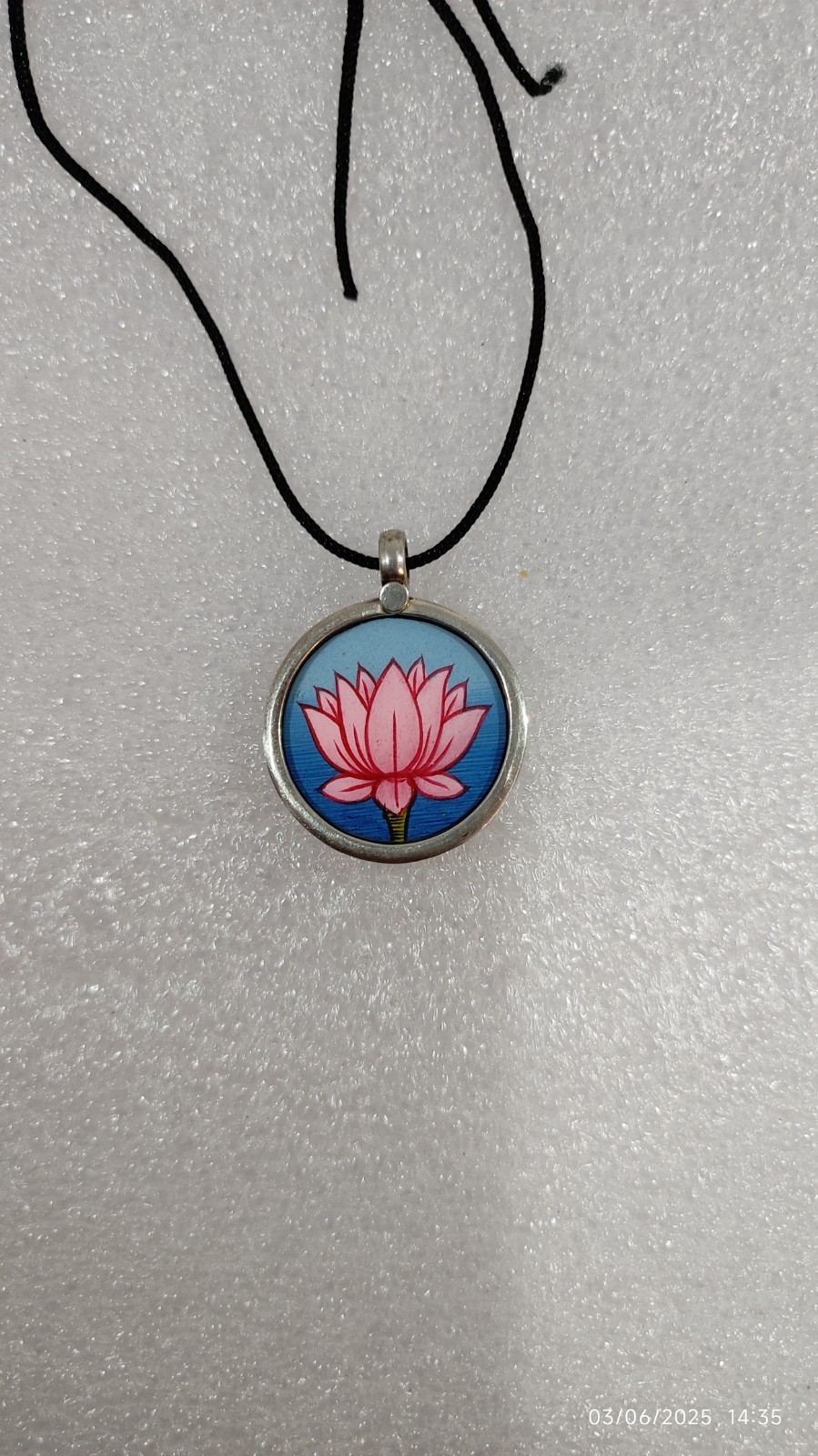 Handmade Miniature Painting Pink Colour Lotus Flower of Life Silver Pendant .