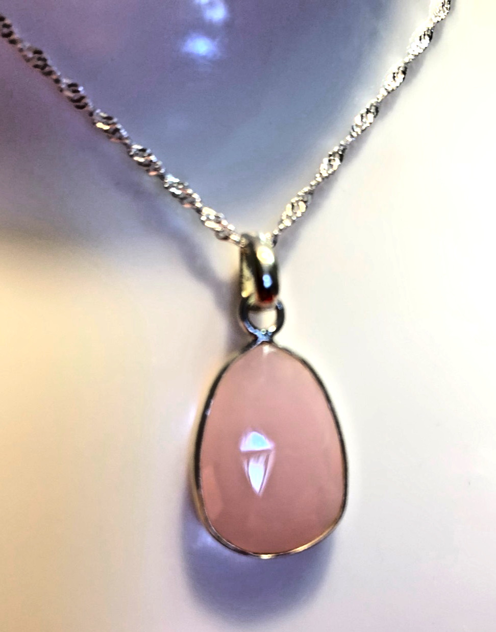 Rose Quartz Opaque Pendant 925 Sterling Necklace 18″ Chain N-1485