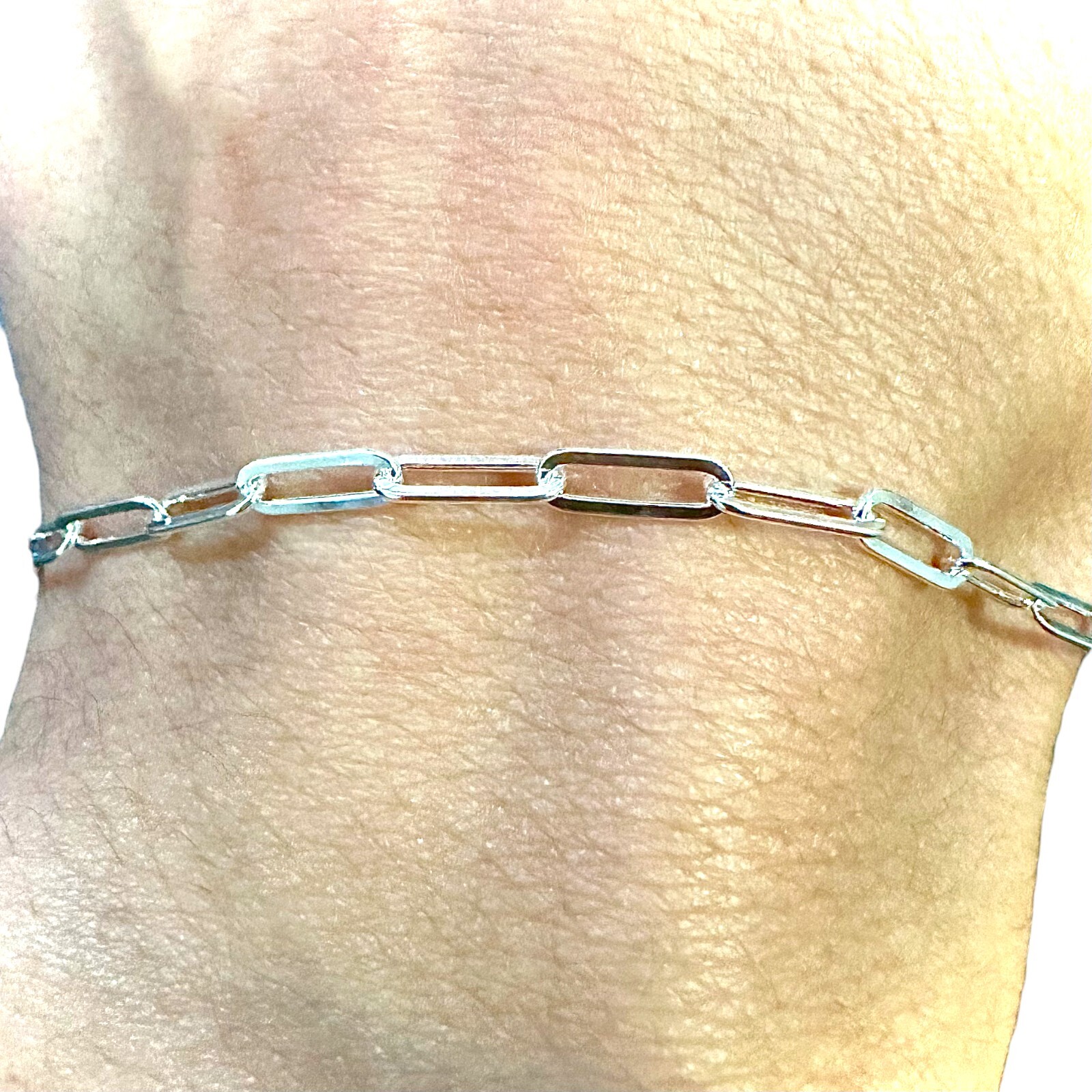 3mm 925 Sterling Silver Paperclip Chain Bracelet Necklace Italy Made 7–30″ Stamp