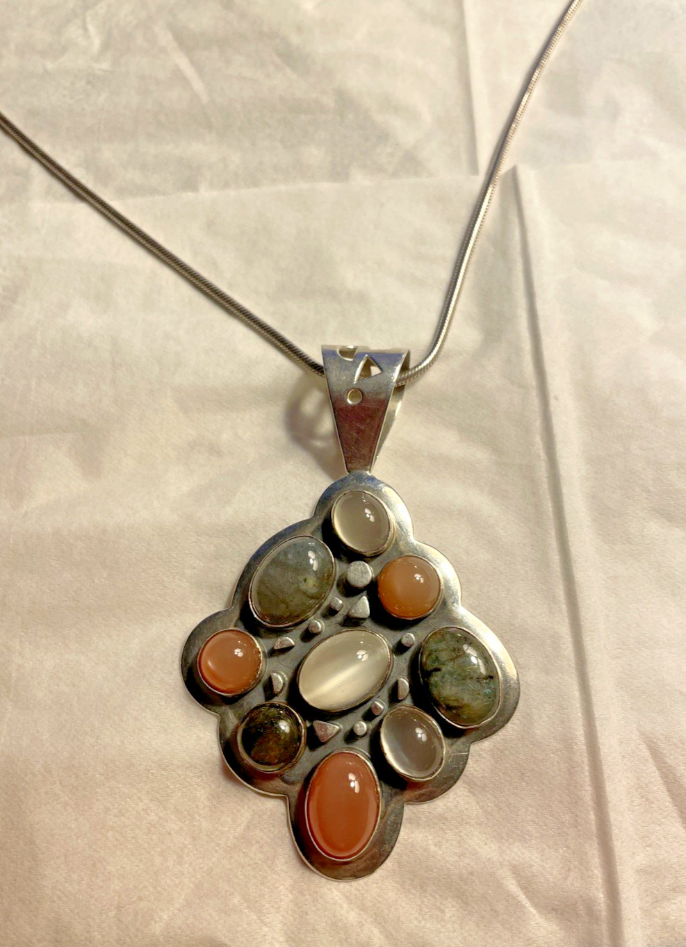 Jay King Mine Finds Multi Stone Pendant On 21 Inch Thick Sterling Silver Chain