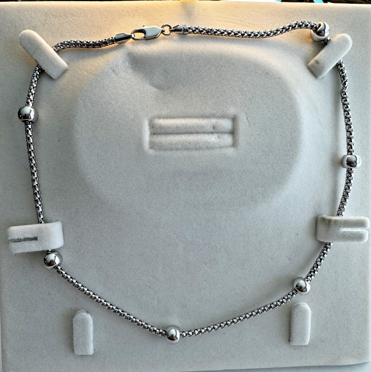 18K White Gold Popcorn Chain Necklace Ball Station 14in 750 10.13g READ