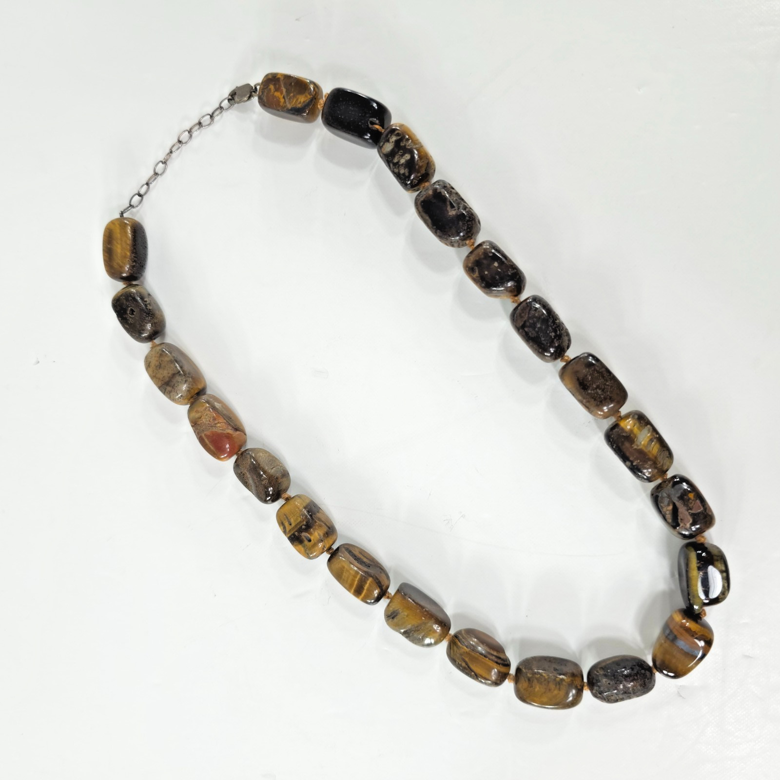 TIGER’S EYE NATURAL GEMSTONE NECKLACE WITH STERLING SILVER .925 20 in 110gr …