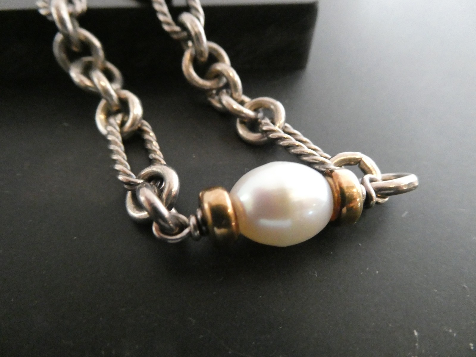 DAVID YURMAN Sterling Silver 925 & 18k YG Pearl Madison Chain Necklace 15.5″