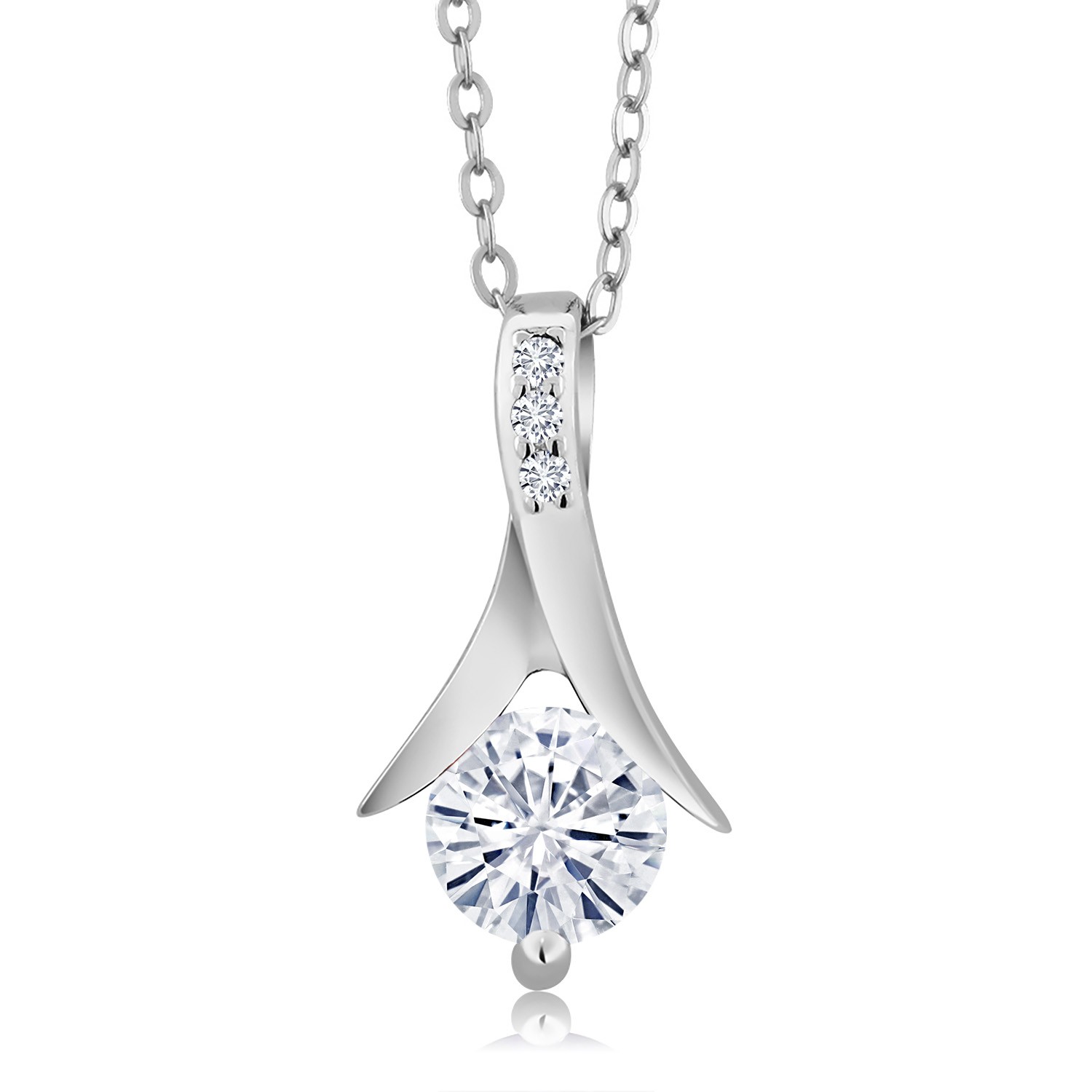 925 Sterling Silver Pendant with Chain Near Colorless (GH) Moissanite (0.85