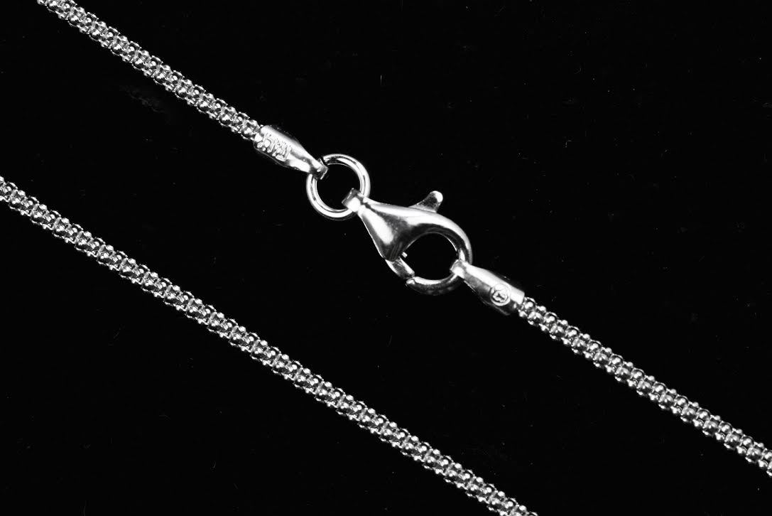 925 Sterling Silver RHODIUM Plated 1.6mm POPCORN Chain Necklace ITALY 20″