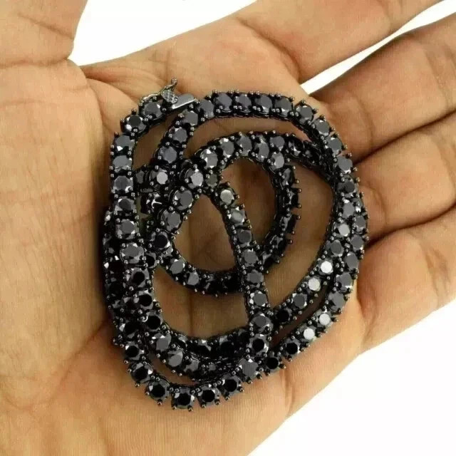 12Ct Round Cut Lab Created Black Diamond Tennis Necklace 14k White Gold Plated