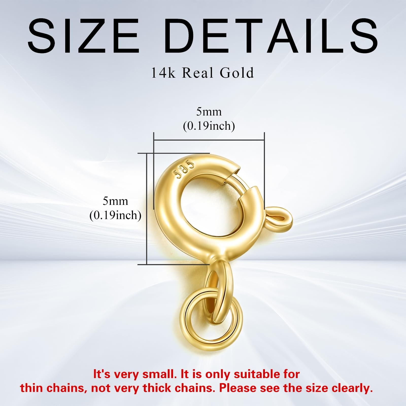 1″/2″/3″/4″/5″ Necklace Extender Chain with Double Spring Clasp 14K Yellow Go…