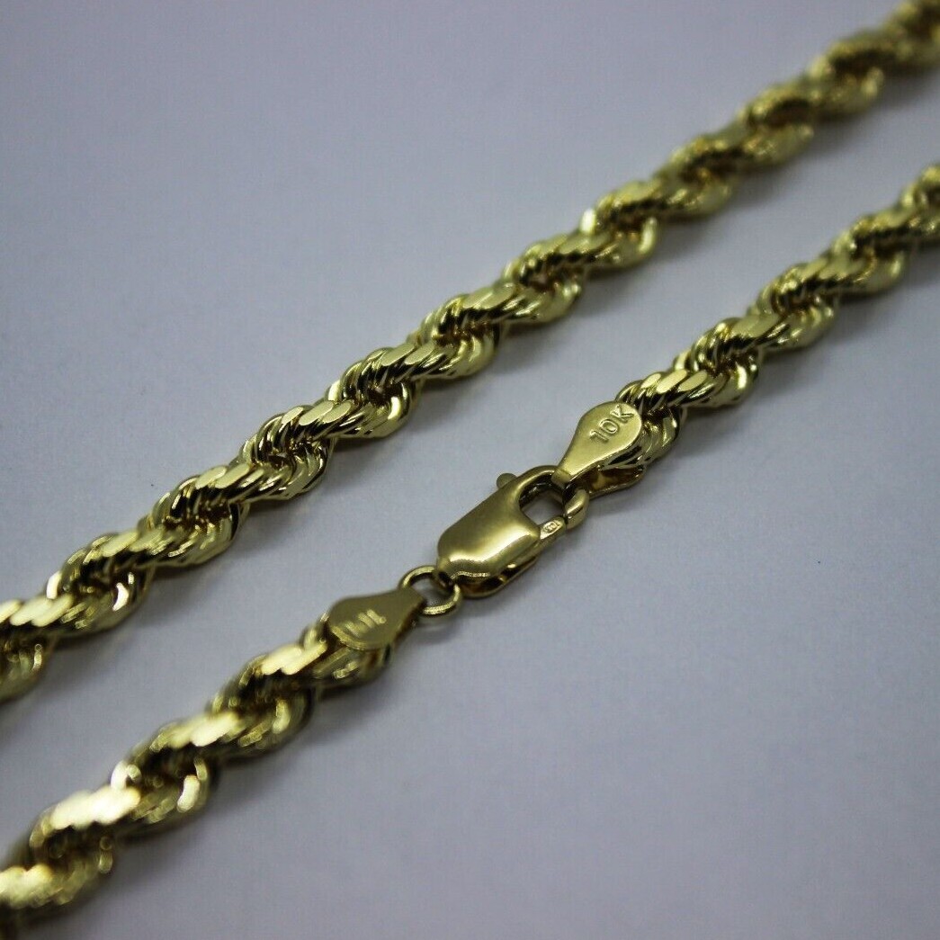 10K Yellow Solid Gold Rope Diamond Cut Chain necklace 1.5mm – 5mm 16″ – 30″