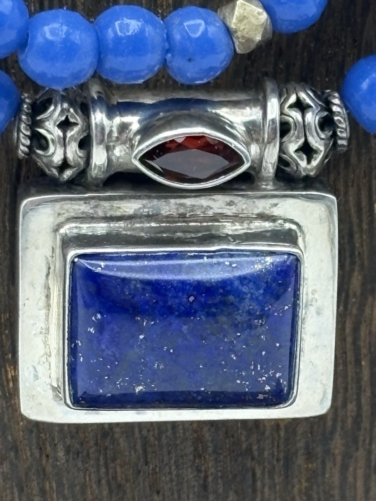 Sterling Silver & Lapis Necklace Double Strand Dyed Stone Beads Magnetic Close