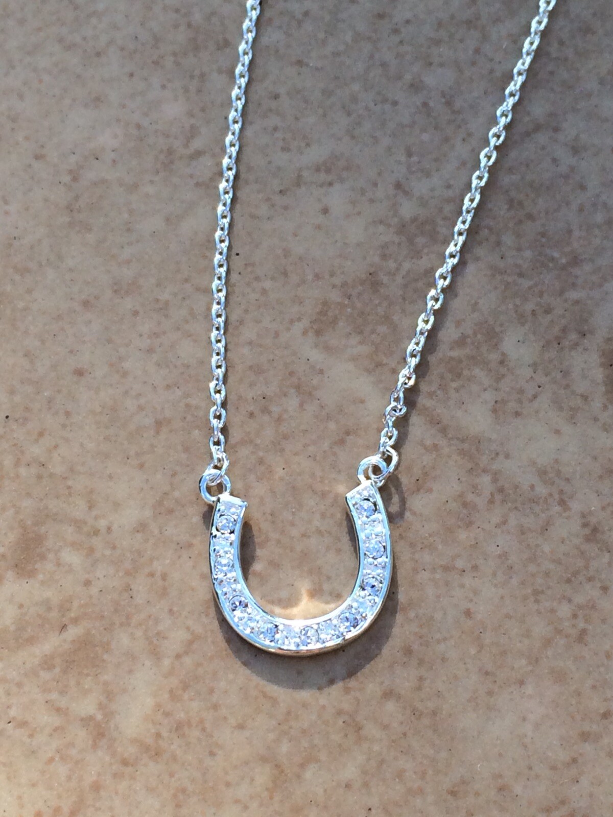 Sterling Silver 925 Crystal Horse Shoe Equine Luck Necklace Adjustable Stackable