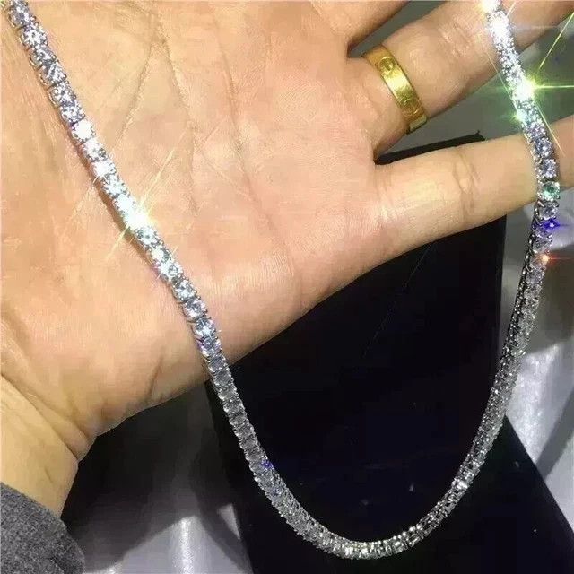 Men’s Tennis Necklace 14k White Gold Plated 12 Ct Round Cut Lab Created Diamond