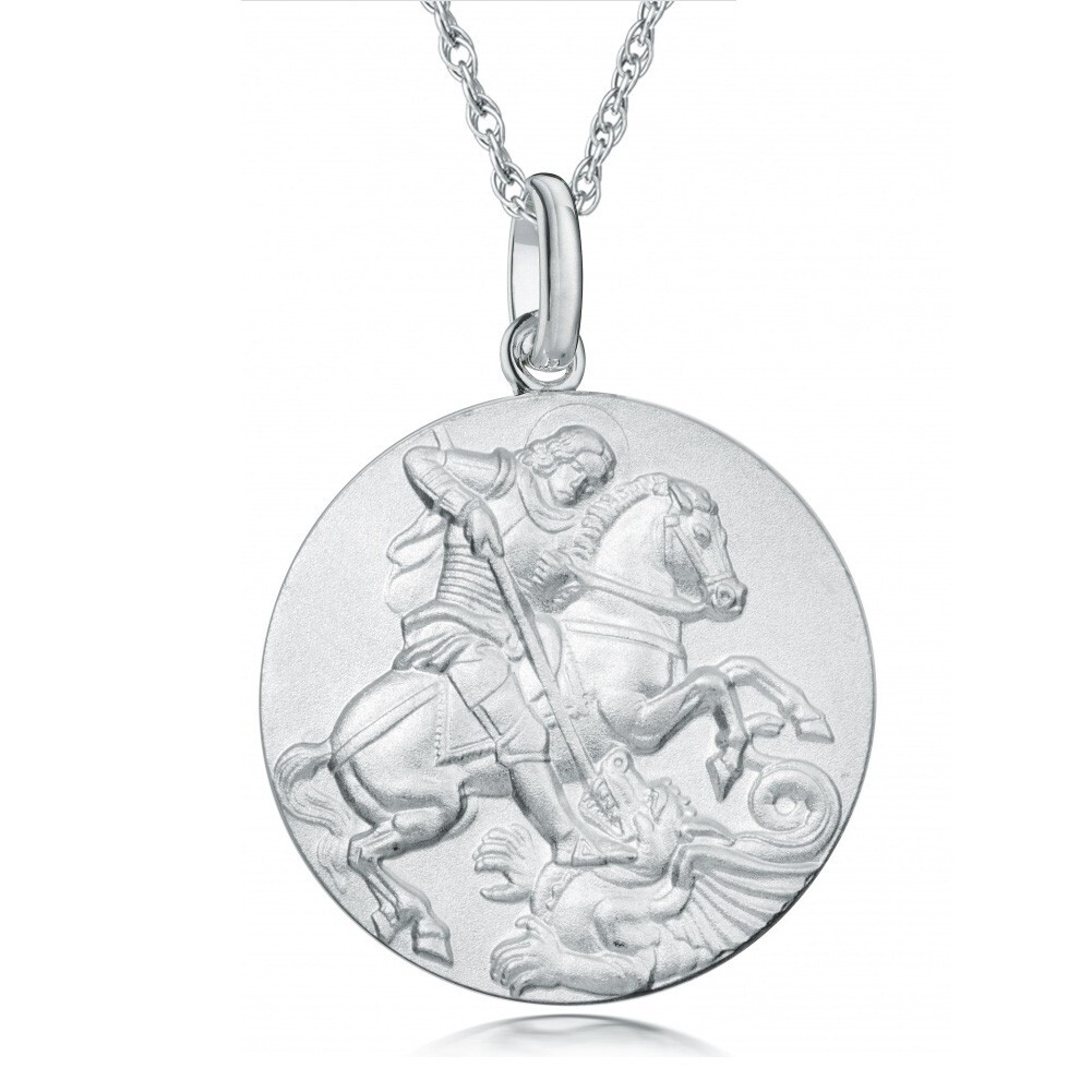 Sterling silver Saint St George pendant necklace with 18 inch chain and gift box