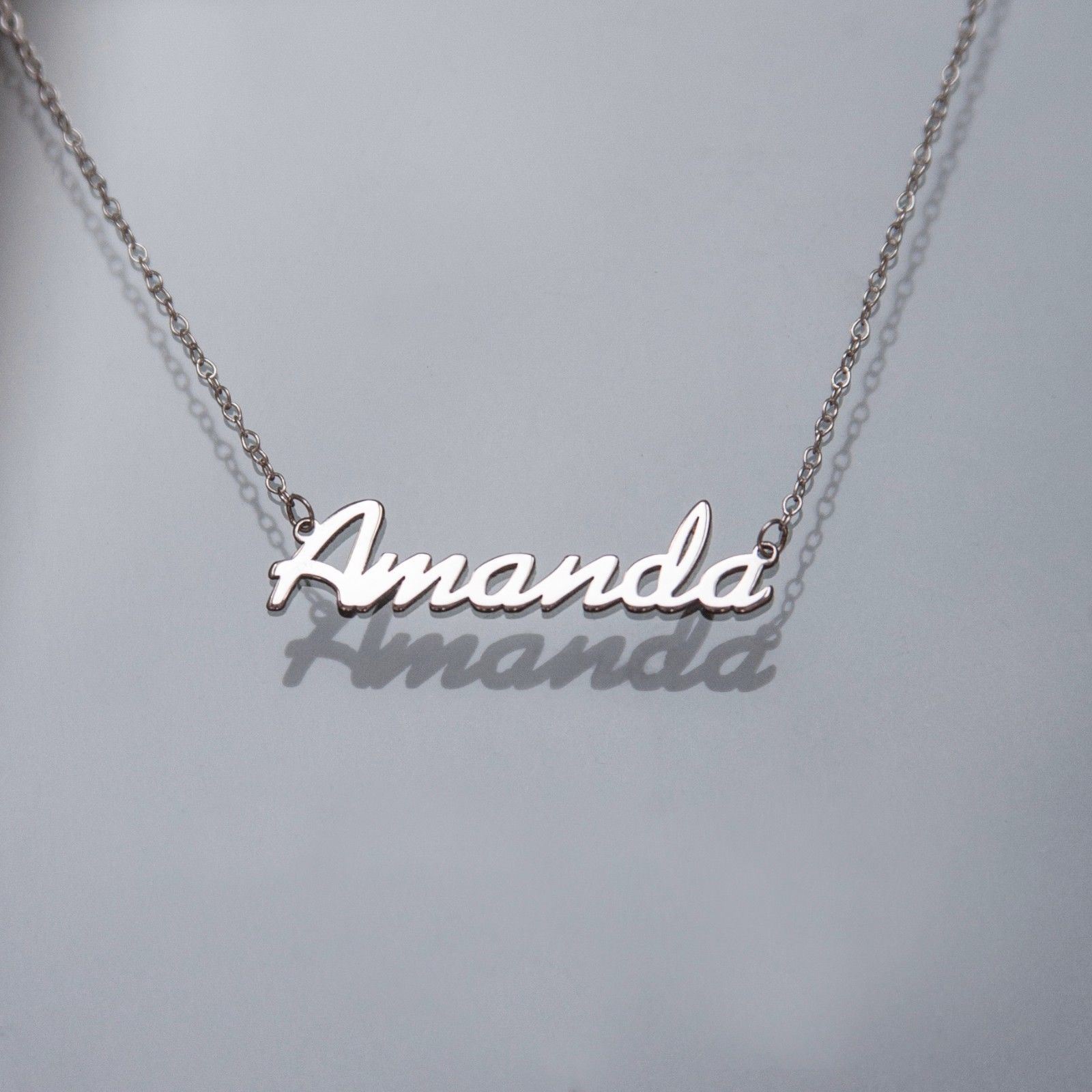 Amanda Name Plate Necklace Pendent Sterling Silver female Personalized Custom