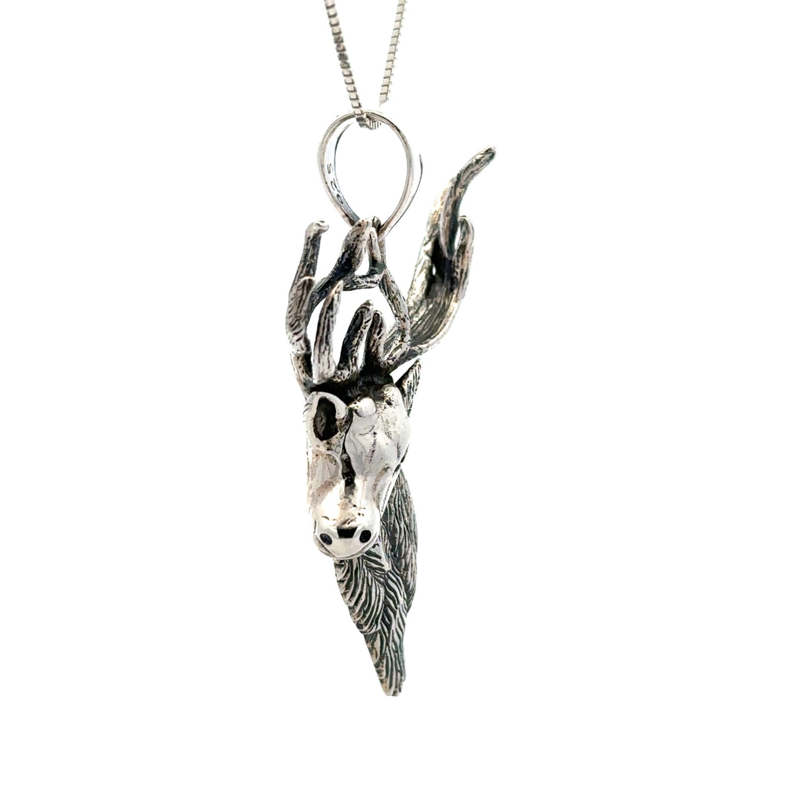 Sterling Silver Elk Head Pendant (1 1/2 x 2 1/4 Inch)