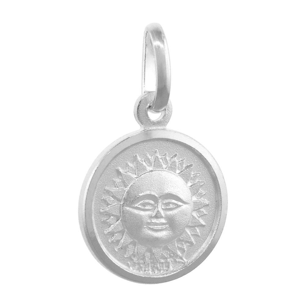 925 Sterling Silver Plain Sun Medal Round Necklace 1/2 (13mm) Inch Tall