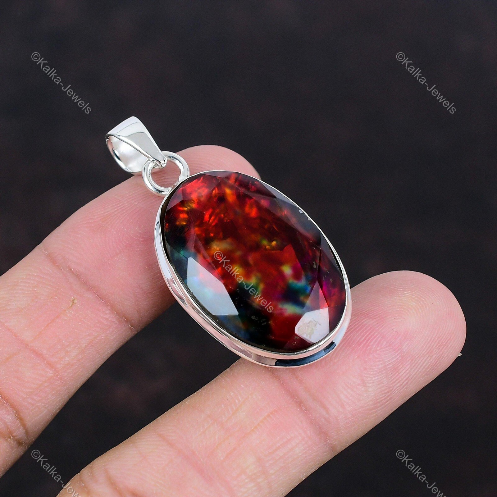 Natural Ammolite Gemstone Indian Jewelry 925 Sterling Silver Pendant For Women