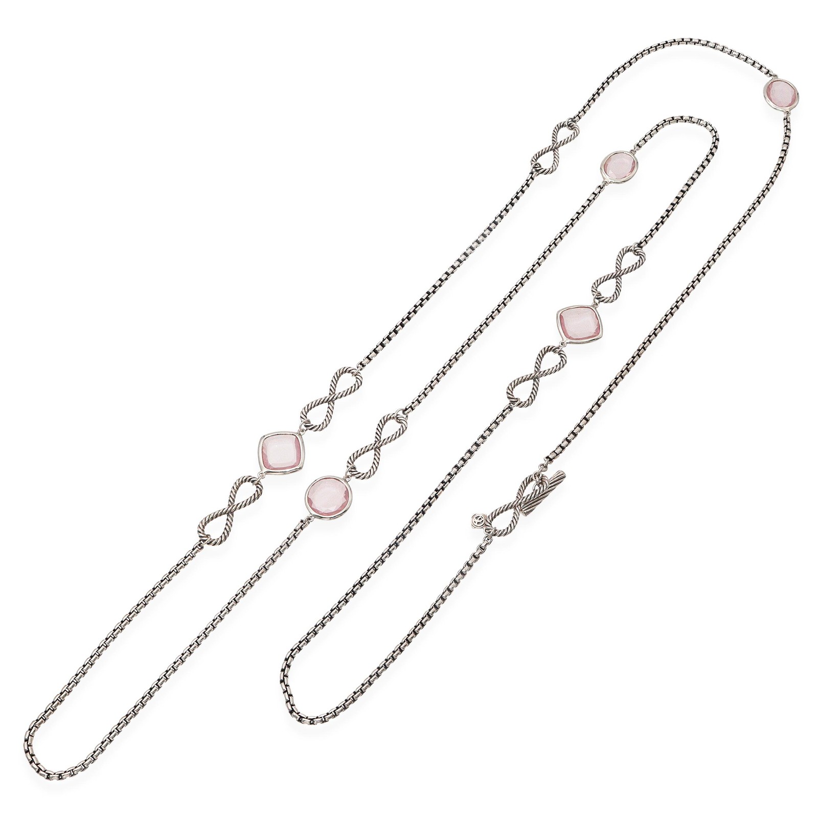 David Yurman Sterling Silver Rose Quartz Infinity Station Necklace
