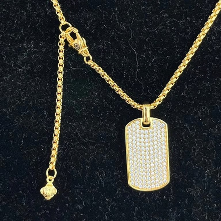 David Yurman Gold & Diamond Dog Tag Pendant Necklace