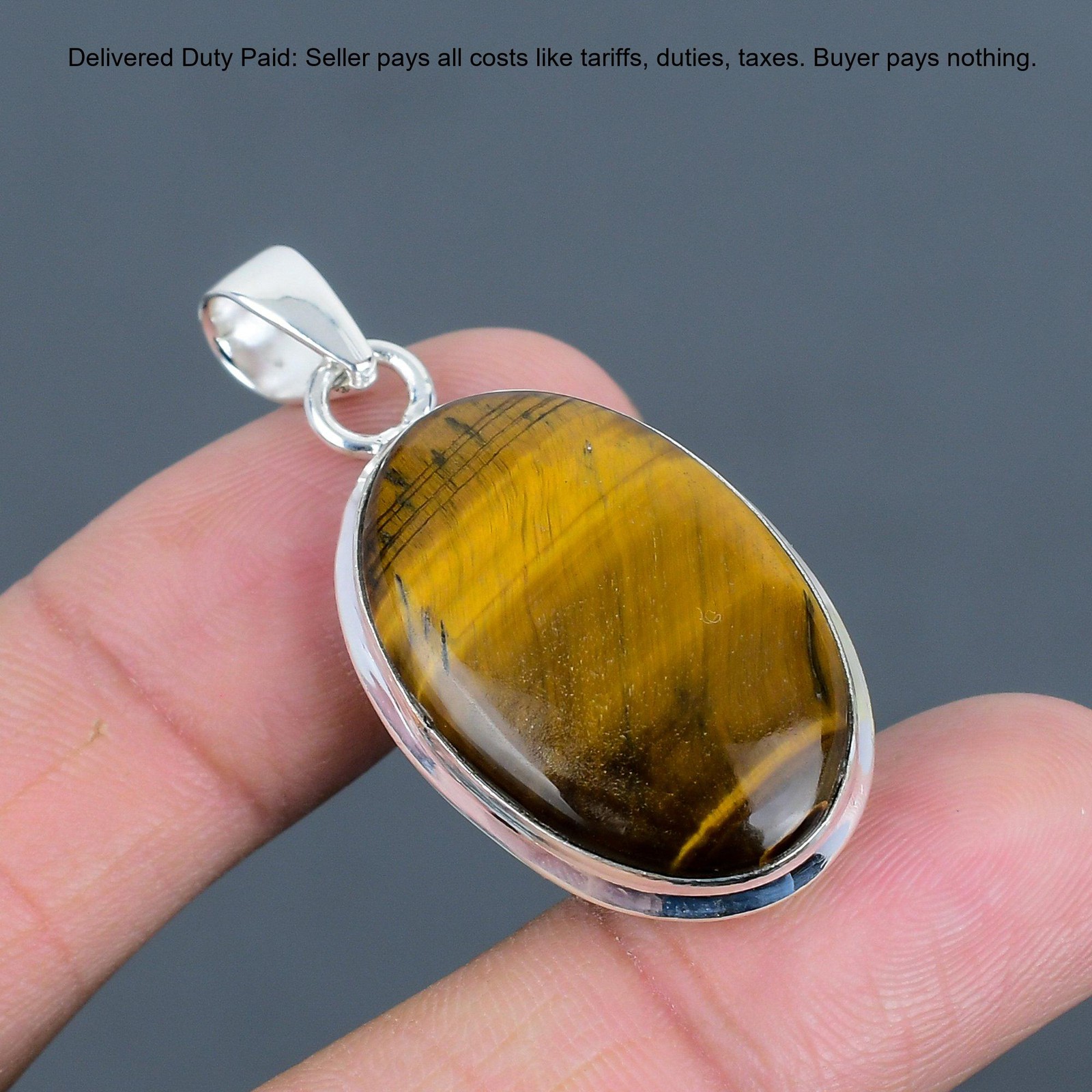 Oval Natural Tiger’s Eye Unique Birthday Anniversary Pendant 925 Sterling Silver