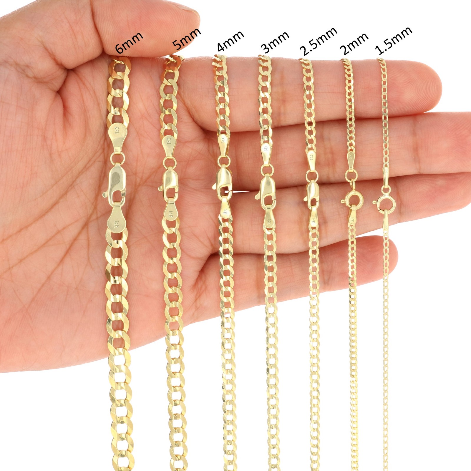 14K Yellow Gold Solid 1.5mm-12mm Cuban Curb Chain Link Pendant Necklace 16″- 30″