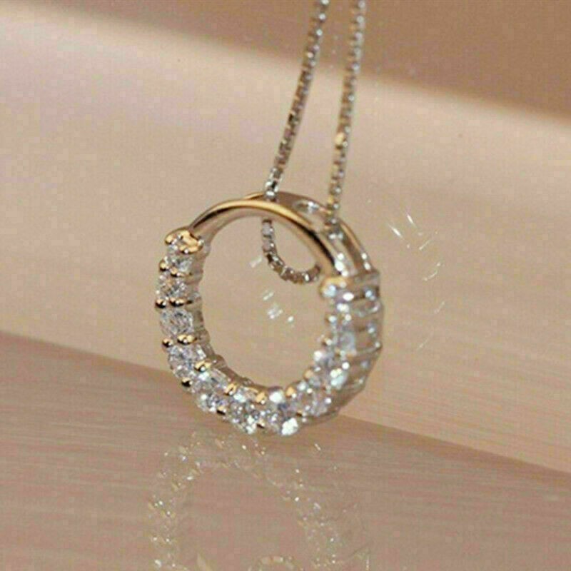 2Ct Round Cut VVS1 Diamond Women’s Circle Pendant Necklace 14K White Gold Finish