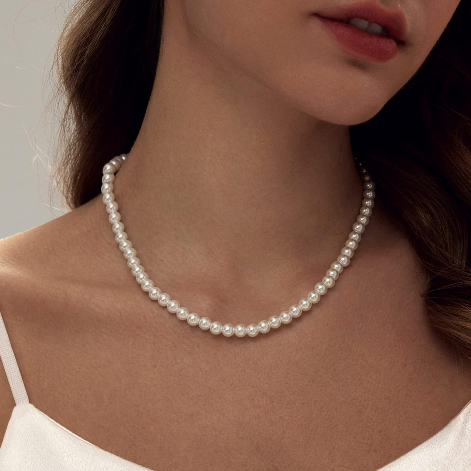 Pearl Necklace 4MM/6MM/8MM Dainty round Imitation Pearl Choker Necklace Wedding