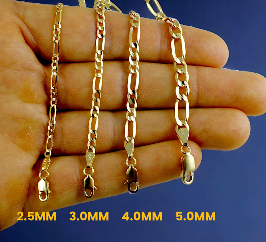10K Yellow Gold SOLID Figaro Bracelet Italian Chain Real Gold 2mm-11mm 7″-9″