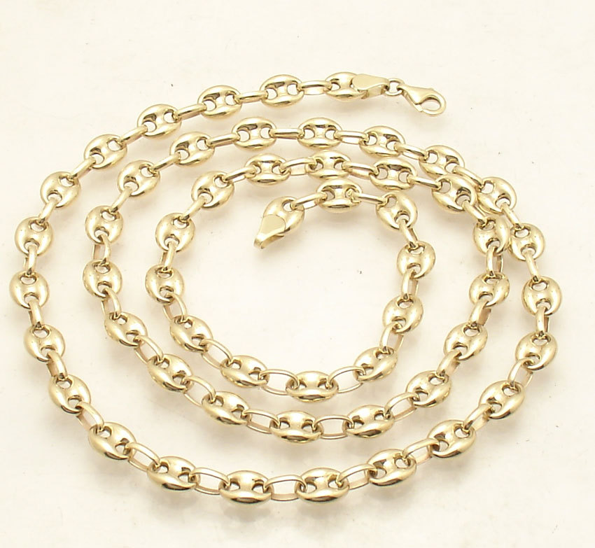 6.5mm Puffed Mariner Anchor Link Chain Necklace Real 14K Yellow Gold