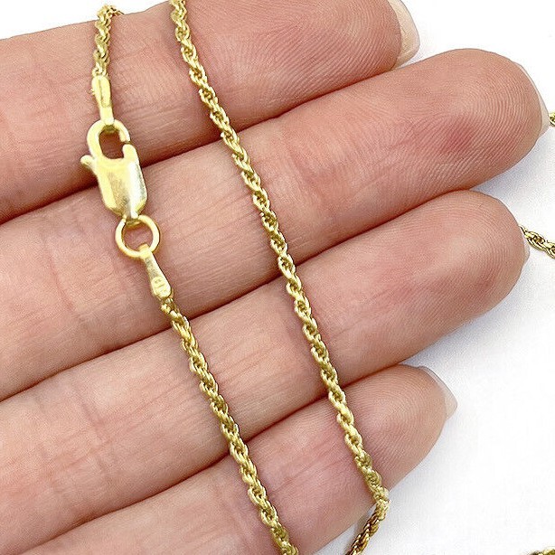 Solid 18K Yellow Gold Over Silver 1.3mm Rope Chain Necklace 16″-24″