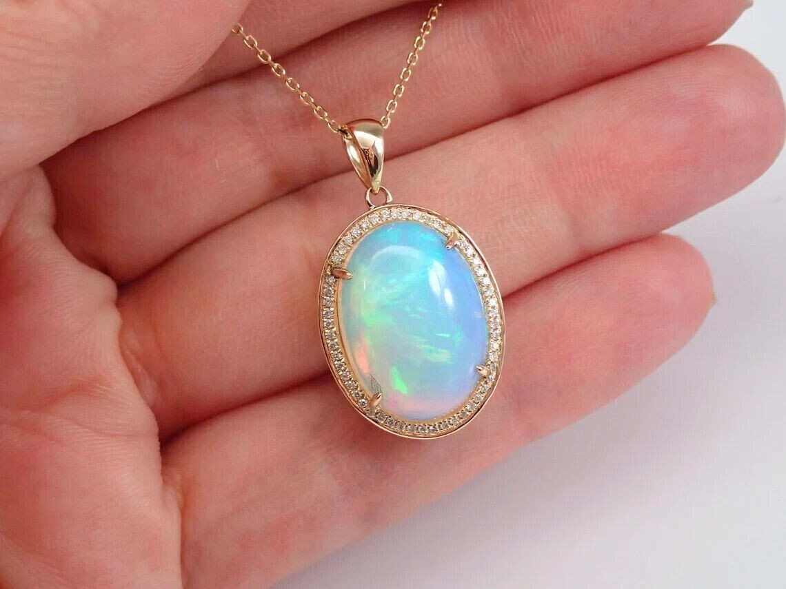 5.00Ct Oval Cut Genuine Fire Opal Halo Pendant 14K Yellow Gold Plated Free Chain