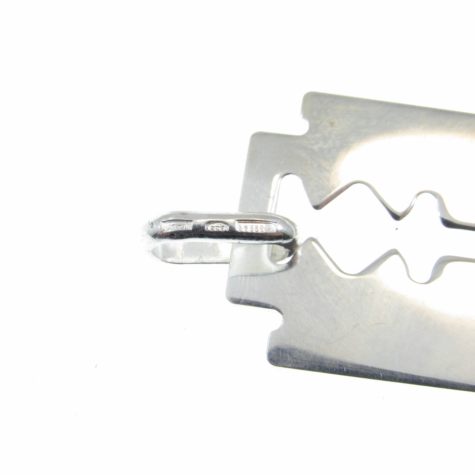 Solid 925 Sterling Silver Razor Blade Pendant, Grunge Punk Goth Hip Hop Jewelry