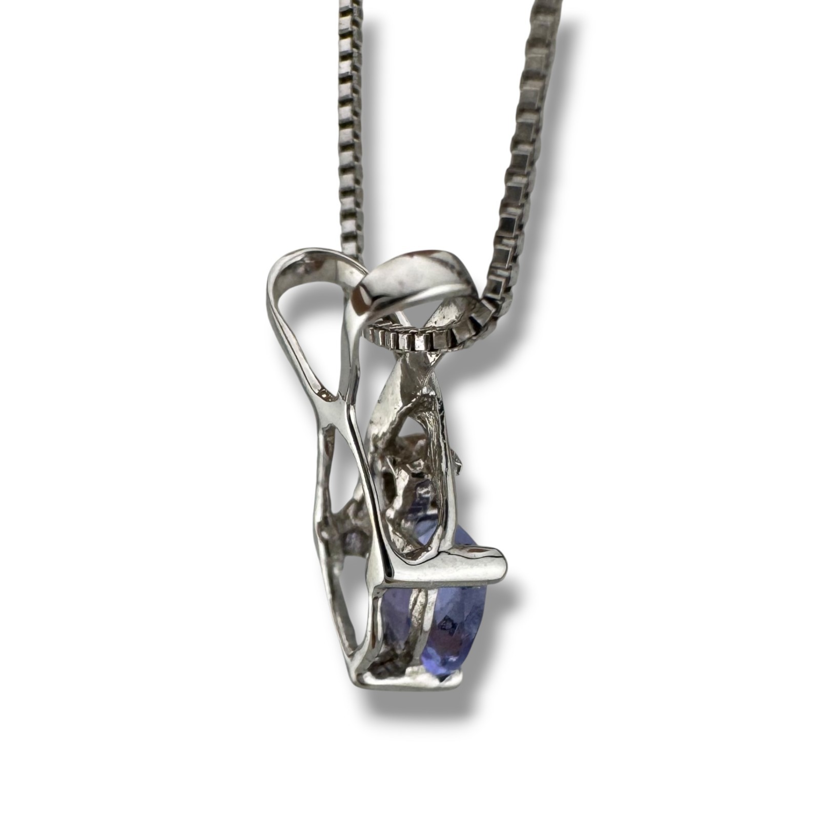 Dainty 14K White Gold 0.24 Carat Trillion Tanzanite Diamond Accent Necklace